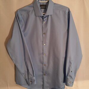 Calvin Klein Men's Size 16.5 Blue Slim Fit Non Iron Button Front Dress Shirt